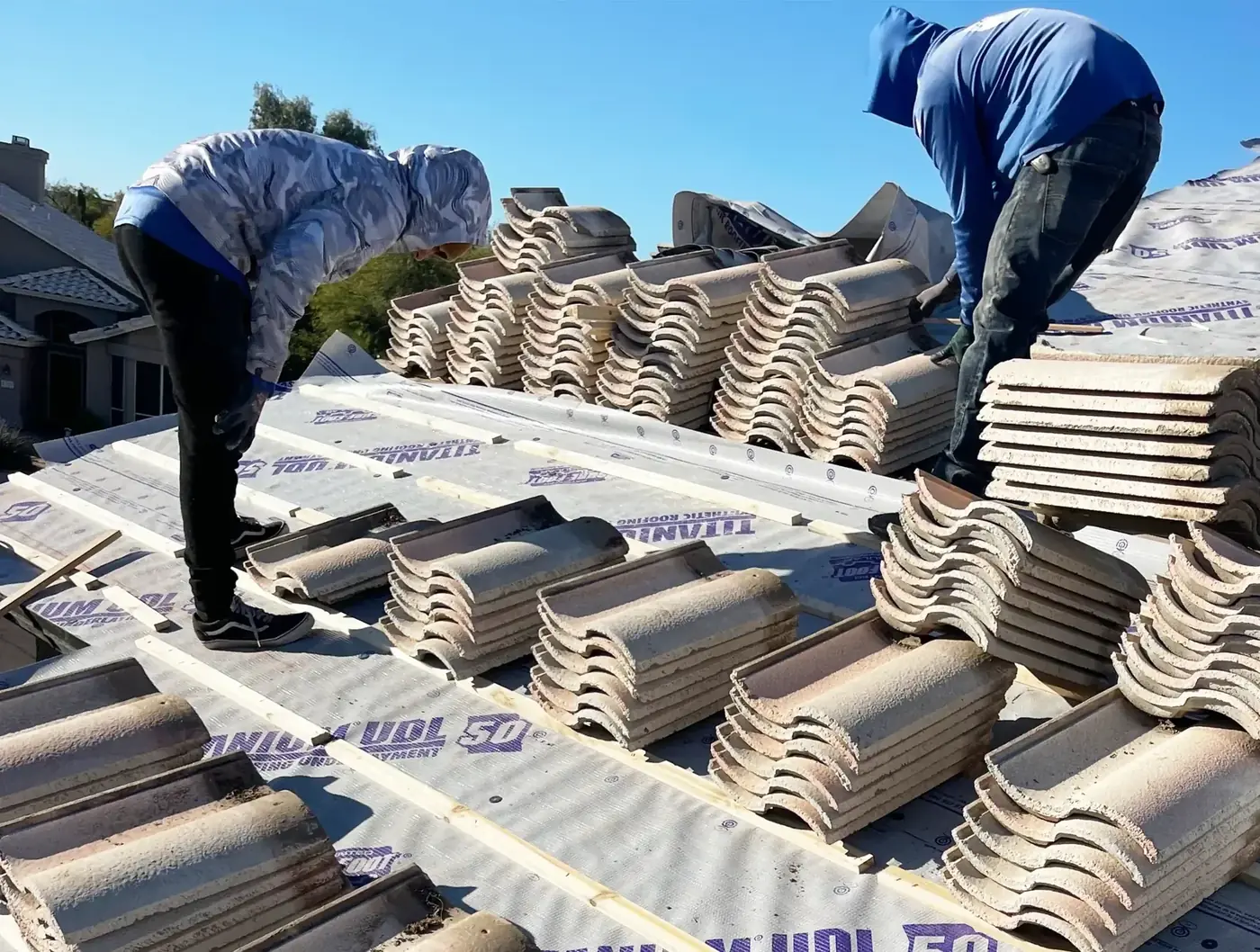White Leaf Roofing crew replacing a tile roof in Chandler, Arizona